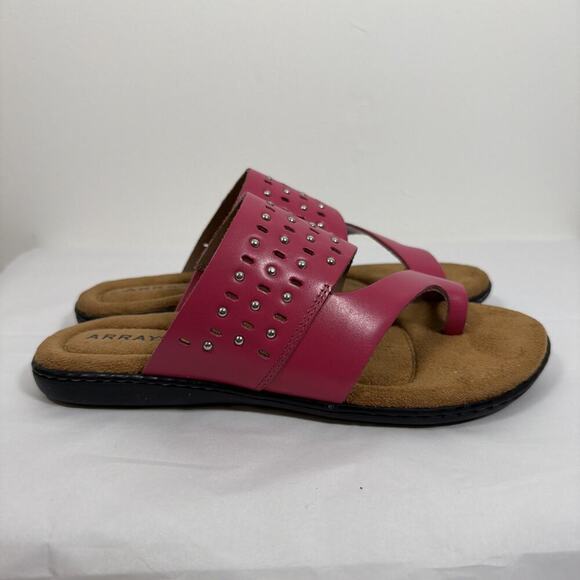 Array Catalina Sandal Hibiscus 7 1/2 Pink Toe Loop Leather Slip On Beach Summer - Picture 3 of 9